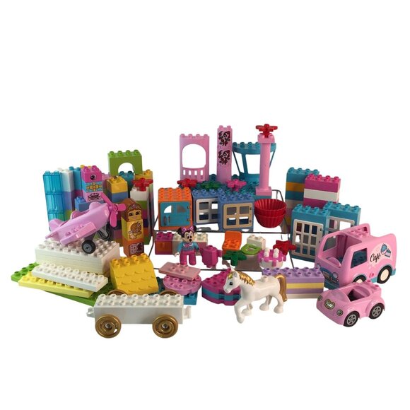 Lego Other - Lego Duplo Pastel Blocks 140+ Pc Lot Disney Minnie Mouse Plane Car Cafe Van
